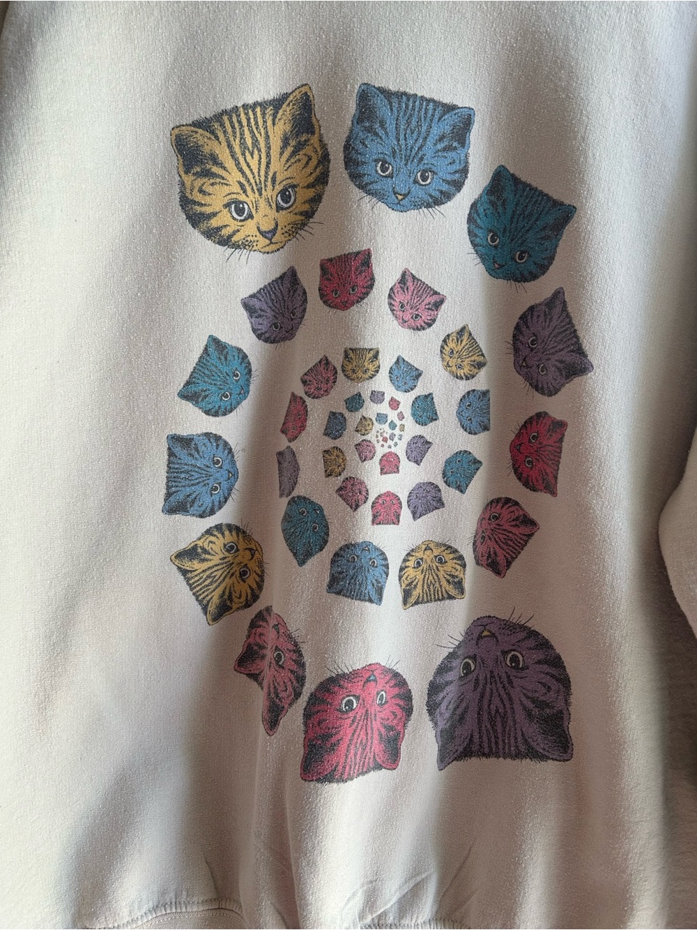 Pop Killer Spiral Cats Pullover Crewneck Sweatshirt Sand Tan Kitty Cat Large - Picture 3 of 8